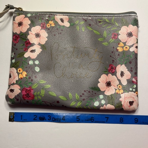 FLORAL Cosmetic Bag wit Distressed Appeal Vegan Leather “Positivity is a… - Picture 2 of 5